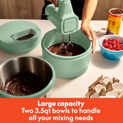 bella 3.5 Qt Hand & Stand Mixer, 2 in 1 Electric Mixer with Bowl, Seaglass
