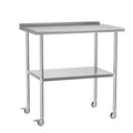 Stainless Steel Prep Table 30" X 36" with Adjustable Undershelf, Backsplash and Wheels, Commercial Metal Workstations for Kitchen, Garage, Outdoor BBQ