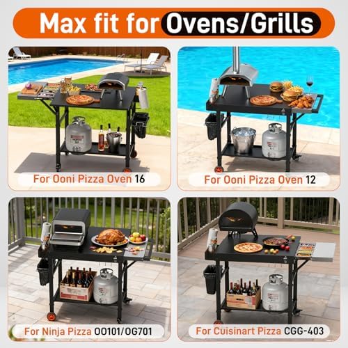 Pizza Oven Table for Ooni Pizza Ovens, Grill Cart Table with Topping