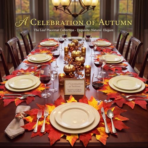 Layhit 12 Pcs Fall Thanksgiving Maple Leaf Placemats, 10.6 x 17.7 Inch