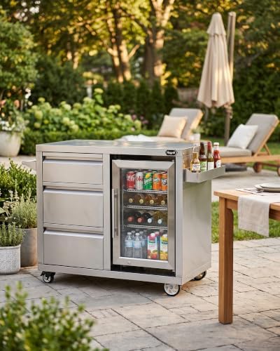 Hygrill BBQ Cart Movable Pizza Oven Table Stand, Outdoor Grill Cart