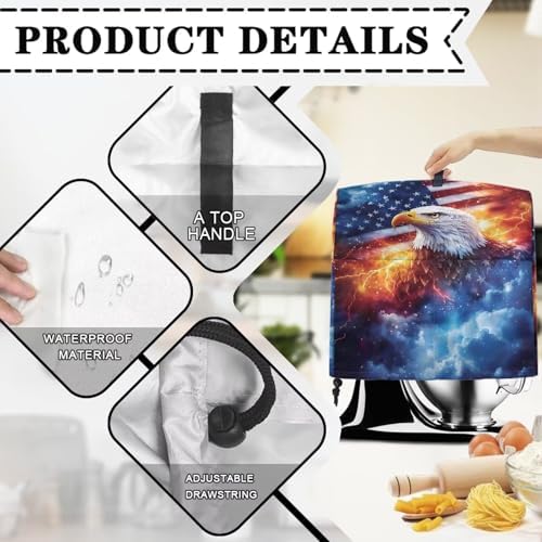 American Flag Eagle Mixer Cover Compatible with 4-8 Qt Kitchen Aid Mixer Covers Anti-Stain Kitchen Appliance Dust Cover with Handle Pockets