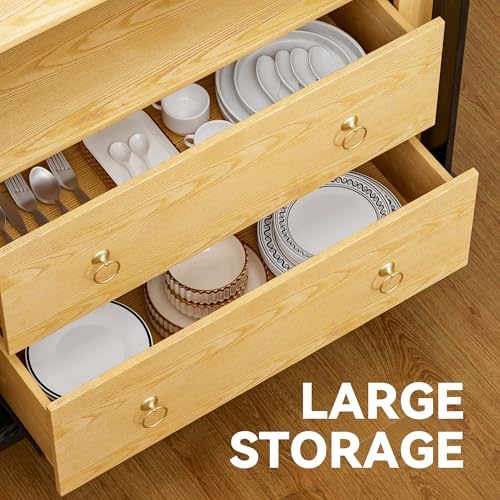 YESHOMY 71" Arched Kitchen Pantry Cabinet with Large Drawers, Black