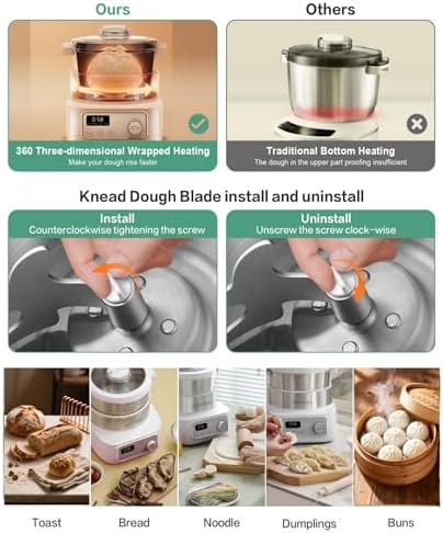 Electric Dough Maker, 6.34QT Automatic Dough Mixer with Kneading & Proofing