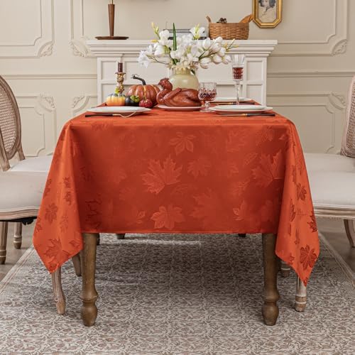 Softalker Fall Jacquard Square Tablecloth, 54 x 54 Inch, Burnt Orange
