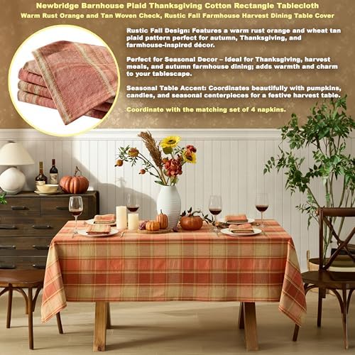 Newbridge Thanksgiving Barnhouse Plaid Fabric Tablecloth 60”x120” Rectangle