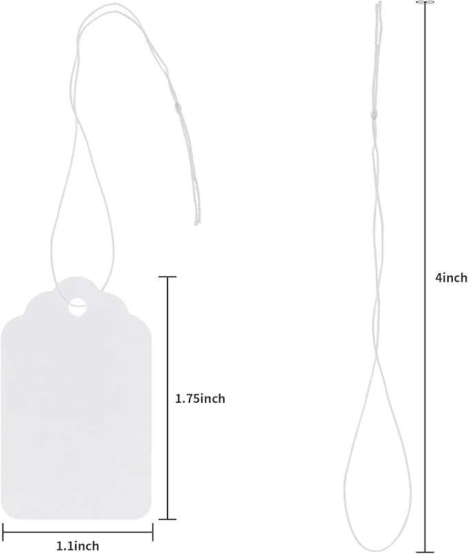 White Price Tags with String - Cuttte 1000PCS Pre-Strung Paper String Tags for Pricing, Hanging Garage/Yard Sale Clothing Jewelry Merchandise for Labeling 1.75 x 1.1 Inch