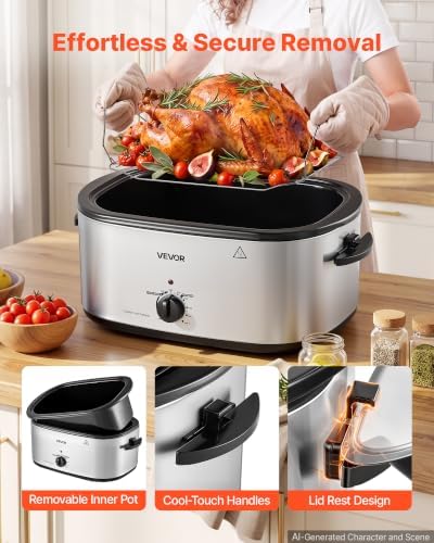 VEVOR Electric Roaster Oven, 24 Qt 1450W, Turkey Roasting Pan, 3 Food Trays