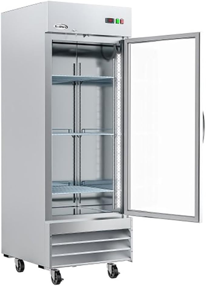 Pemberly Row Stainless Steel Upright Freezer with 3 Storage Shelves in Silver