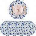 Ridhi Floral Block Print Round Placemats 15 Inch, Set of 4, Queen Blue