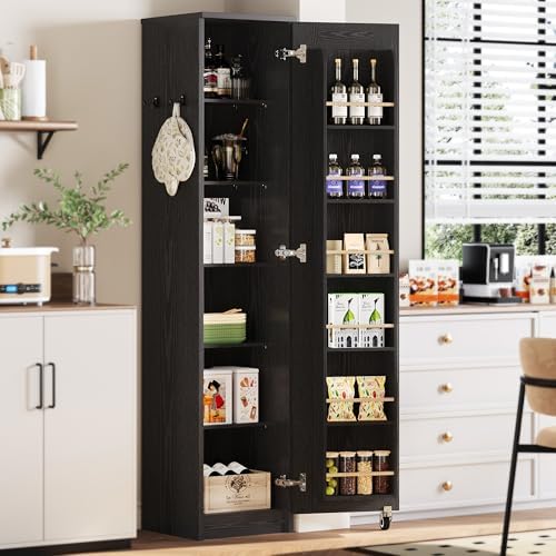 IRONCK Narrow Kitchen Pantry Cabinet, 72" H,Slim for Small Place, Black