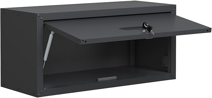 Metal Garage Black Wall Cabinet with Flip UP Door, Lockable Tool Cabinets Garage Cabinet Wall Mounted, Heavy Duty Steel Metal Storage Cabinet for Kitchen Laundry Warehouse, Assembly Required