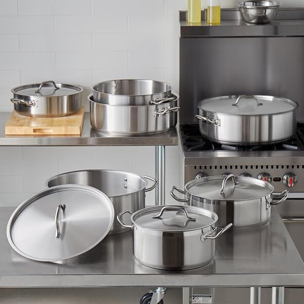 SS1 Series 20 Qt Stainless Steel Brazier with Cover, Aluminum-Clad Bottom, NSF Listed, Induction Ready, Dishwasher Safe, 6 Inch Height, Commercial Grade