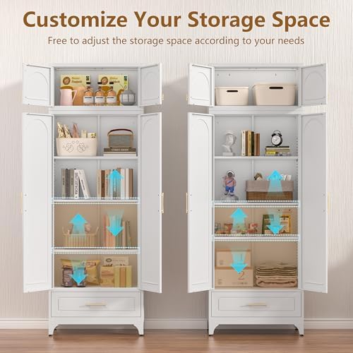 Polup Kitchen Pantry Cabinet, 90" Tall Metal Storage Cabinet with Drawer
