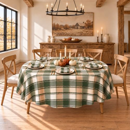 Newbridge Thanksgiving Green Barnhouse Plaid 70 Inch Round Tablecloth