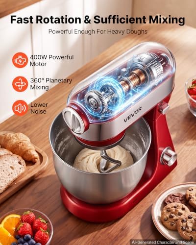 VEVOR 5.3 Qt Tilt Head Stand Mixer 400W Metal Electric Dough Mixer