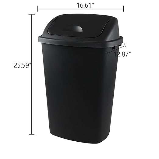 Kitchen Trash Can 13 Gallon with Swing Lid, Plastic Garbage Can Waste Bin, Recycle Bin and Waste Basket for Home, Office, Garage, Patio, Restaurant (Black, 4 Pack)