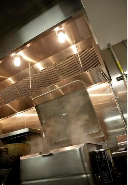 Commercial Kitchen Restaurant Duty Exhaust Hood, Wall Canopy Stainless Steel Exhaust Hood with Baffle Hood Filters, High Temperature Light Fixtures, and 16” Round Exhaust Riser (7' Long Hood)
