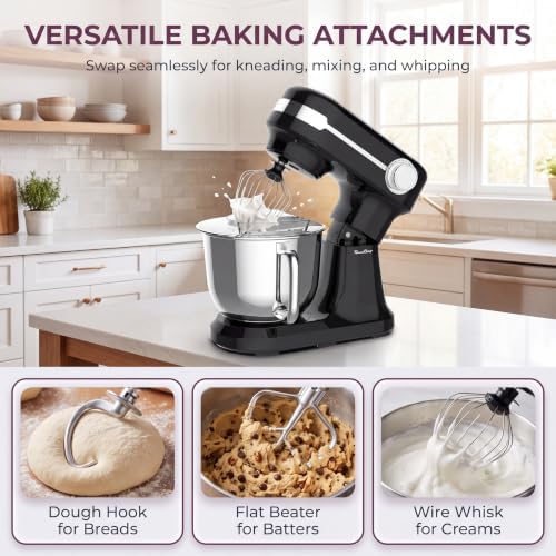 5.5QT Electric Stand Mixer, 12-Speed Food Mixer for Baking, Black
