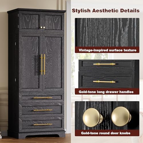Ball & Cast 78" Tall Farmhouse Kitchen Pantry Cabinet,Freestanding Storage Cabinet with 8 Door Shelves, 3 Adjustable Shelves & 3 Large Drawers, Kitchen Pantry Cupboard for Dining Room, Bathroom, Black