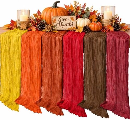 6 Pcs Fall Cheesecloth Table Runner Thanksgiving Boho Gauze 118"