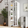 KEIKI Pull-Out Kitchen Pantry Storage Cabinet with Multi-Tier Shelf, Glass Doors, Spice Rack Next to Fridge, Freestanding Wood Hutch Food Pantries Cupboard for Coffee Bar, Dining Room, Narrow Spaces