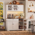 Tall Kitchen Pantry Cabinet with Countertop, 39.4" W Kitchen Hutch with Storage, Farmhouse Kitchen Cabinet Coffee Bar Cabinet with Power Outlets, Drawer, Door Racks, Adjustable Shelves, RGB LED Lights