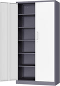 Metal Cabinet Steel Storage Cabinet - 71” Tall Steel File Cabinets with Lockable Doors and 5 Adjustable Shelves Gray&White Storage Cabinets for Home, School, Office, Garage