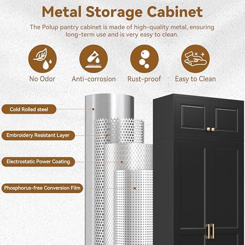Polup 86" Tall Metal Kitchen Pantry Storage Cabinet with Doors and Shelves