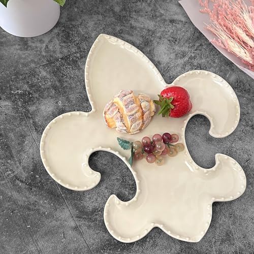 UP Fleur-de-Lis Shaped Melamine Serving Platter, Elegant Party Tray, Classic French Design, for Snacks, Appetizers, and Desserts, Ivory, 12.25 x 10 Inch