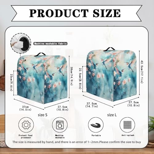 Stand Mixer Cover Kitchen Aid Cover Dust Cover with 2 Pocket and Handle Hummingbird with Flower Mixer Covers Kitchen Appliance Coffee Maker Toaster Dust Covers