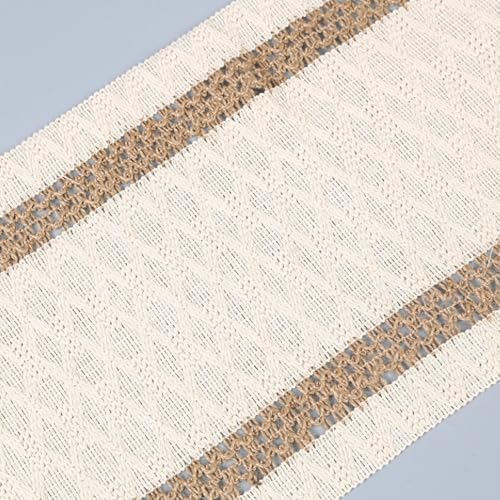 Niviy Boho Table Runner for House Decor 132 Inches Long Farmhouse Macrame Table Runner Cotton Linen Woven Table Runners for Summer Dining Table Decoration, Beige & Brown