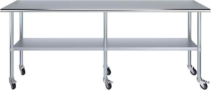 AmGood 96" Long x 18" Deep Stainless Steel Table with Casters