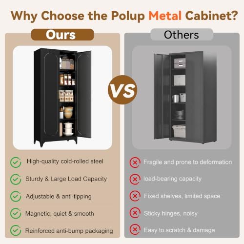 Polup 75" Tall Metal Kitchen Pantry Storage Cabinet with Doors and Shelves