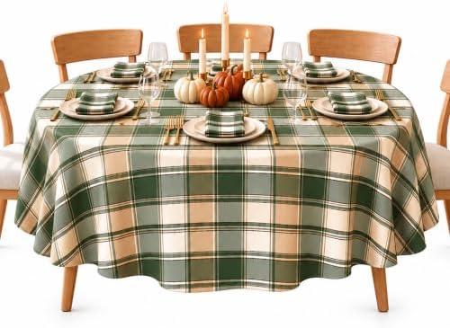 Newbridge Thanksgiving Green Barnhouse Plaid 70 Inch Round Tablecloth