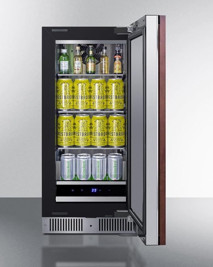 Summit 15 Inch Beverage Refrigerator, 1.7 Cu.ft., Stainless Steel Door and Interior, Shallow Depth Undercounter, Commercially Approved- SDHR1534PNR (RHD, Panel Ready- Panel not Included)