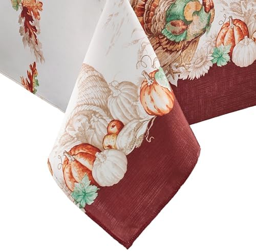 Holiday Turkey Bordered Fall Tablecloth, Multicolor - 52" W x 52" L Square