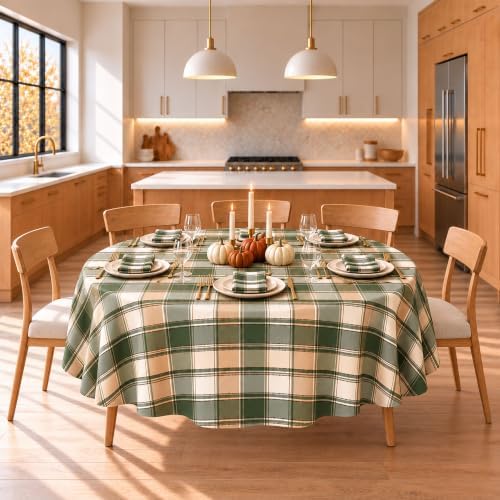 Newbridge Thanksgiving Green Barnhouse Plaid 70 Inch Round Tablecloth