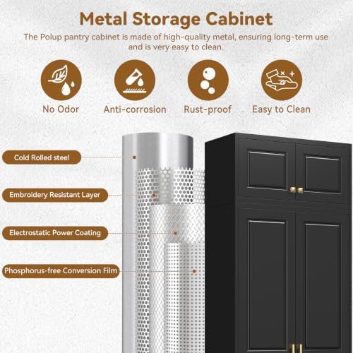 Polup 90" Pantry Cabinet, Tall Metal Storage Cabinet with Doors and Shelves