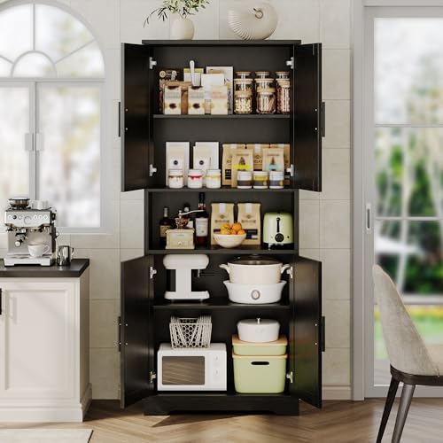 70" Tall Pantry Cabinet, Kitchen Pantry Cabinet with Doors and Adjustable Shelves, Freestanding Cupboard, Tall Storage Cabinet for Bathroom, Dining Room, Living Room, Black