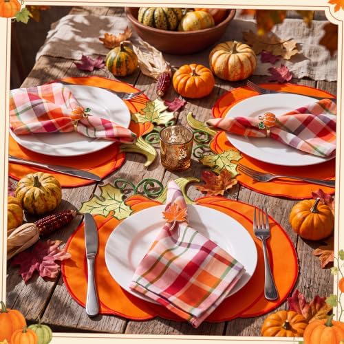 Havawish 18 Pcs 15'' Fall Placemats Pumpkin Napkins Rings Cloth Napkins