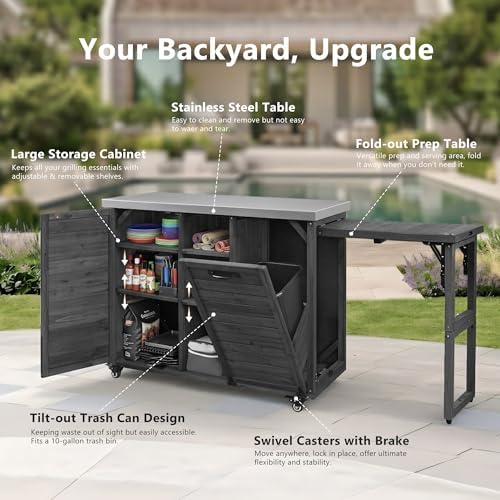 NicBex 78.3" Outdoor Kitchen Island with Foldable Grill Table, Black