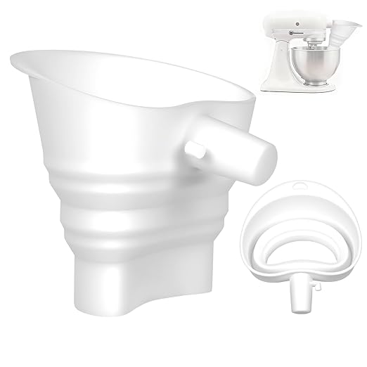 Foldable Flour Funnel for KitchenAid 4.5-5 Qt Tilt Head Stand Mixers, Silicone Funnel Stand Mixer Attachment Dishwasher-Safe