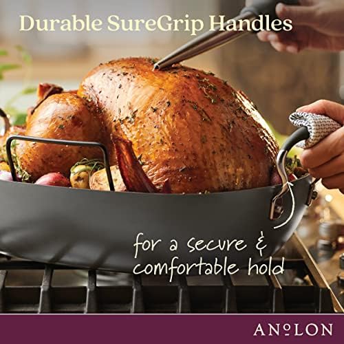 Anolon Advanced Home Hard Anodized Nonstick Roaster/Roasting Pan with Utensils, 16 Inch x 13 Inch, Moonstone