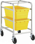 19"x26"x32" Mobile Aluminum Lug Rack with 2 Yellow Meat Lugs / Tote Boxes - NSF Heavy-Duty Commercial Storage Cart, Portable Aluminum Utility Rack with Casters for Kitchen, Restaurant, or Food Prep