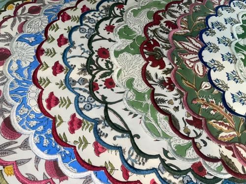 Ridhi Floral Block Print Round Placemats 15 Inch, Set of 4, Assorted Design