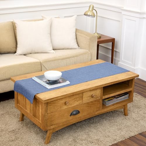 Solino Home 100% Linen Table Runner Blue Denim Woven, Athena 14 x 48 in