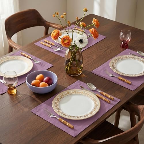 Solino Home 100% Pure Linen Placemats Mulberry, Fete 14 x 19 in, Set of 4