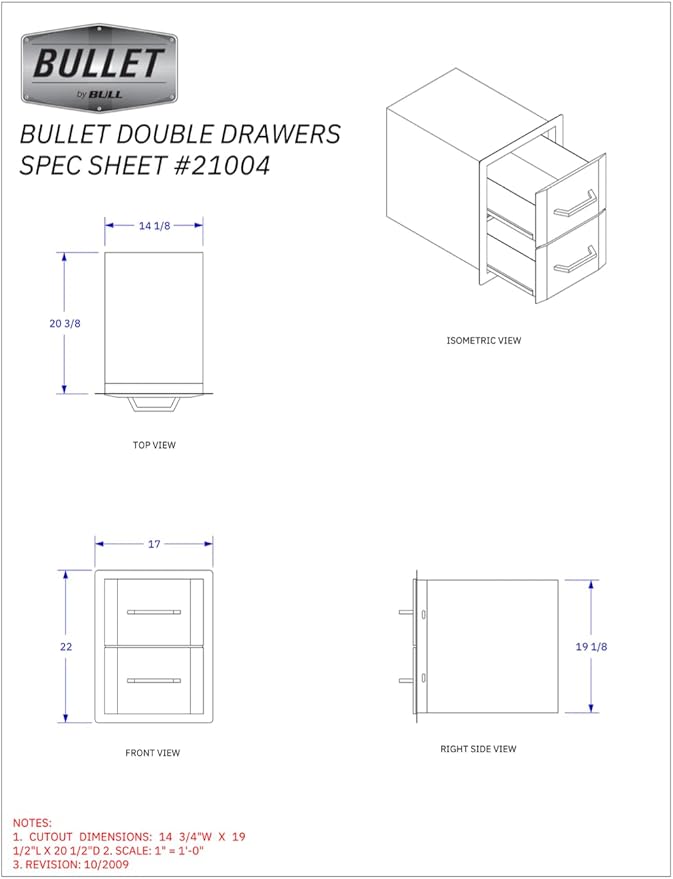 Bullet by Bull Double Drawer Storage Stainless Steel Drop In for Outdoor Kitchen BBQ Island