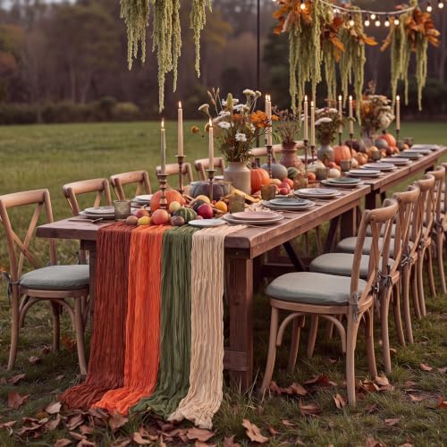 6 Pcs Fall Thanksgiving Cheesecloth Table Runners 118" Boho Gauze